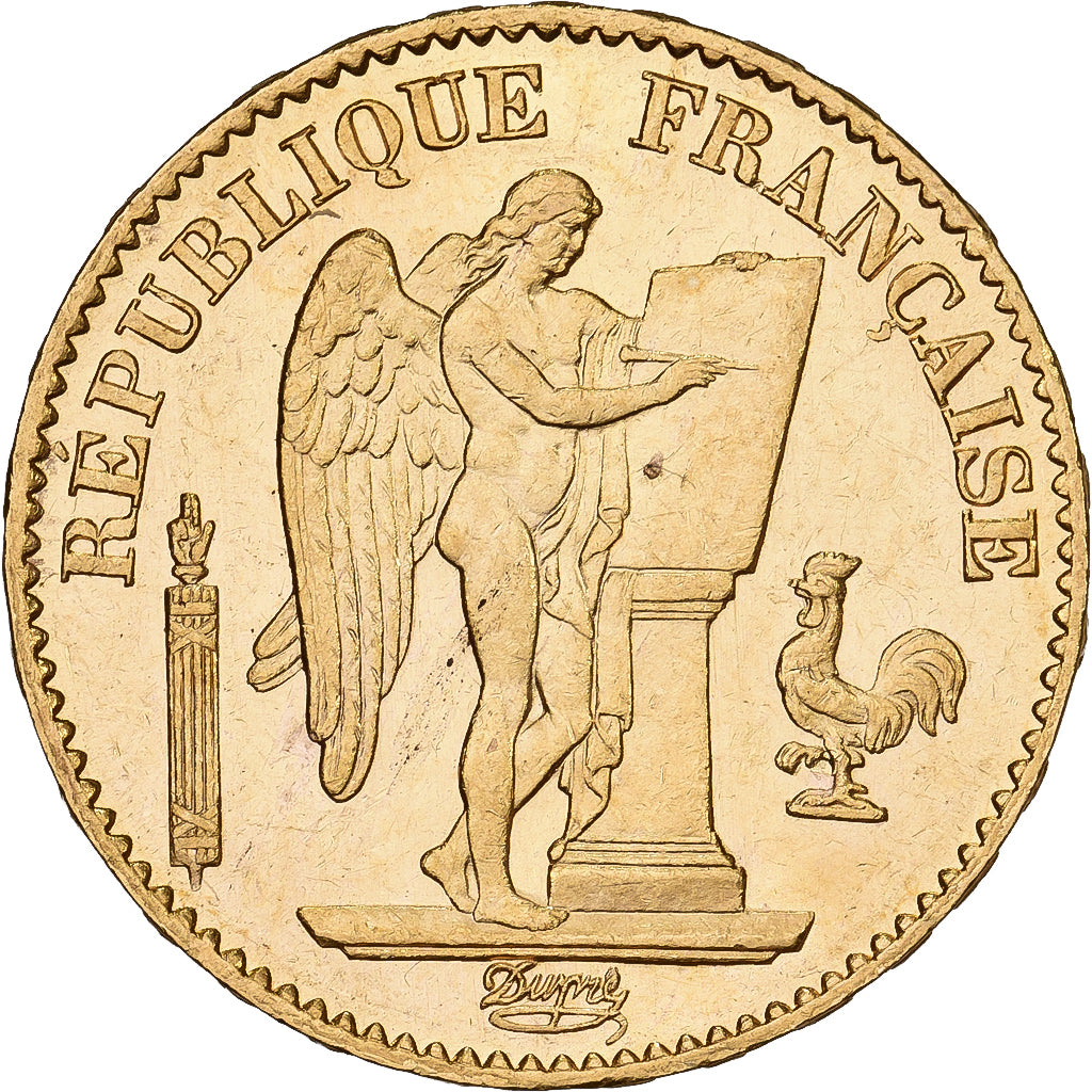 France, 20 Francs, Génie, 1875, Paris, Gold, AU(55-58), Gadoury:1063, KM:825