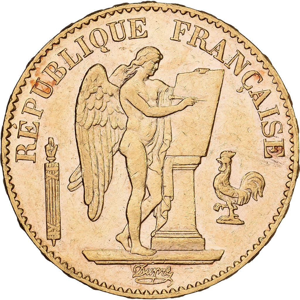 France, 20 Francs, Génie, 1887, Paris, Gold, AU(55-58), Gadoury:1063, KM:825