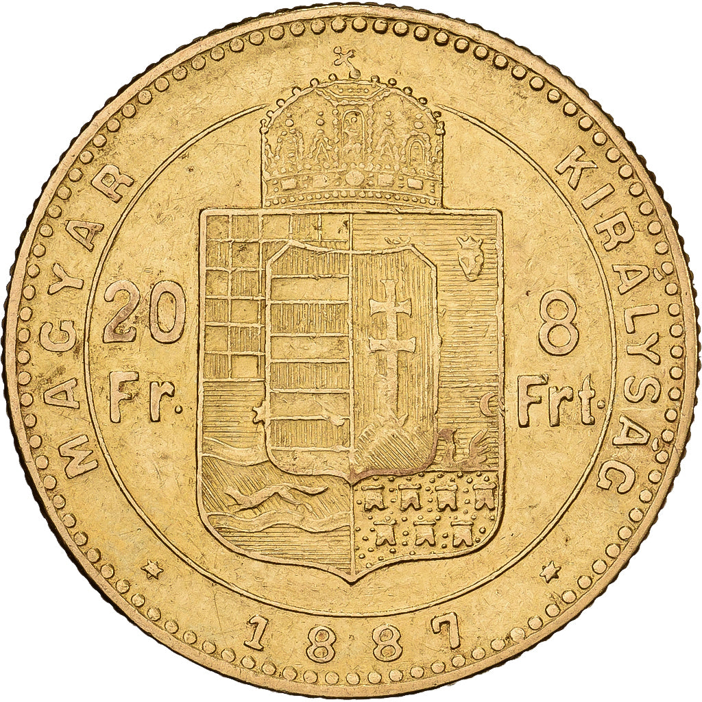 Ungheria, Franz Joseph I, 8 Forint 20 Francs, 1887, Kormoczbanya, Oro, SPL-