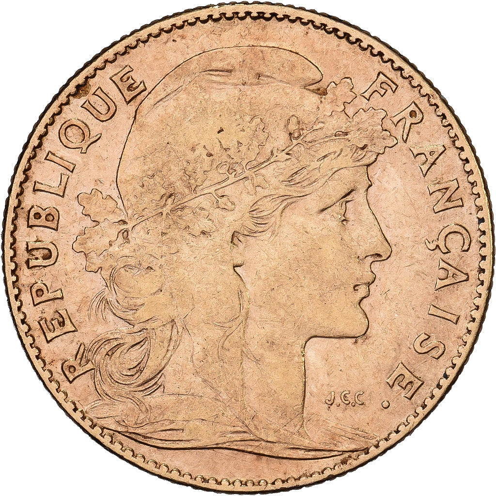 Francja, 10 Francs, Marianne Coq, 1906, Paris, Złoto, AU(50-53), KM:846