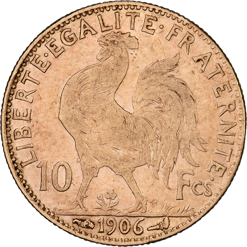 Francja, 10 Francs, Marianne Coq, 1906, Paris, Złoto, AU(50-53), KM:846