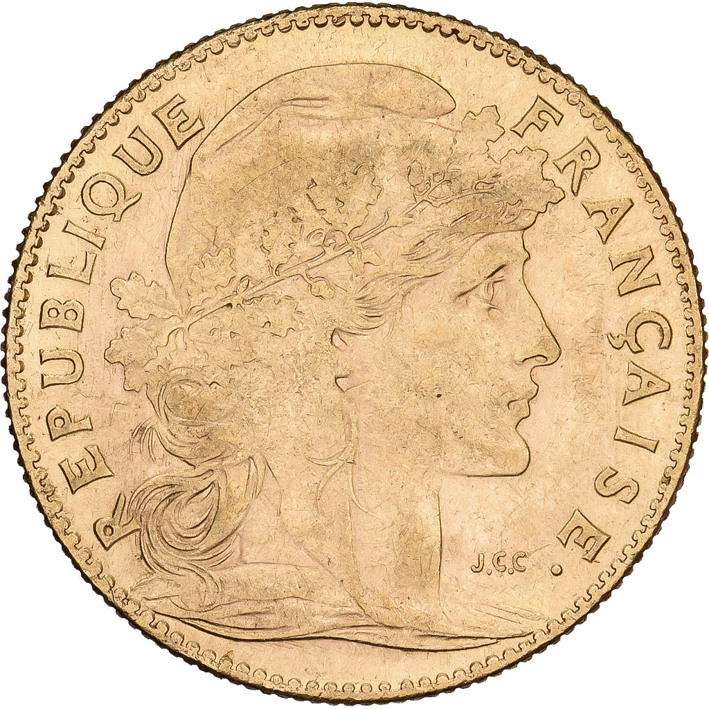 Francia, 10 Francs, Marianne Coq, 1907, Paris, Oro, SPL-, KM:846