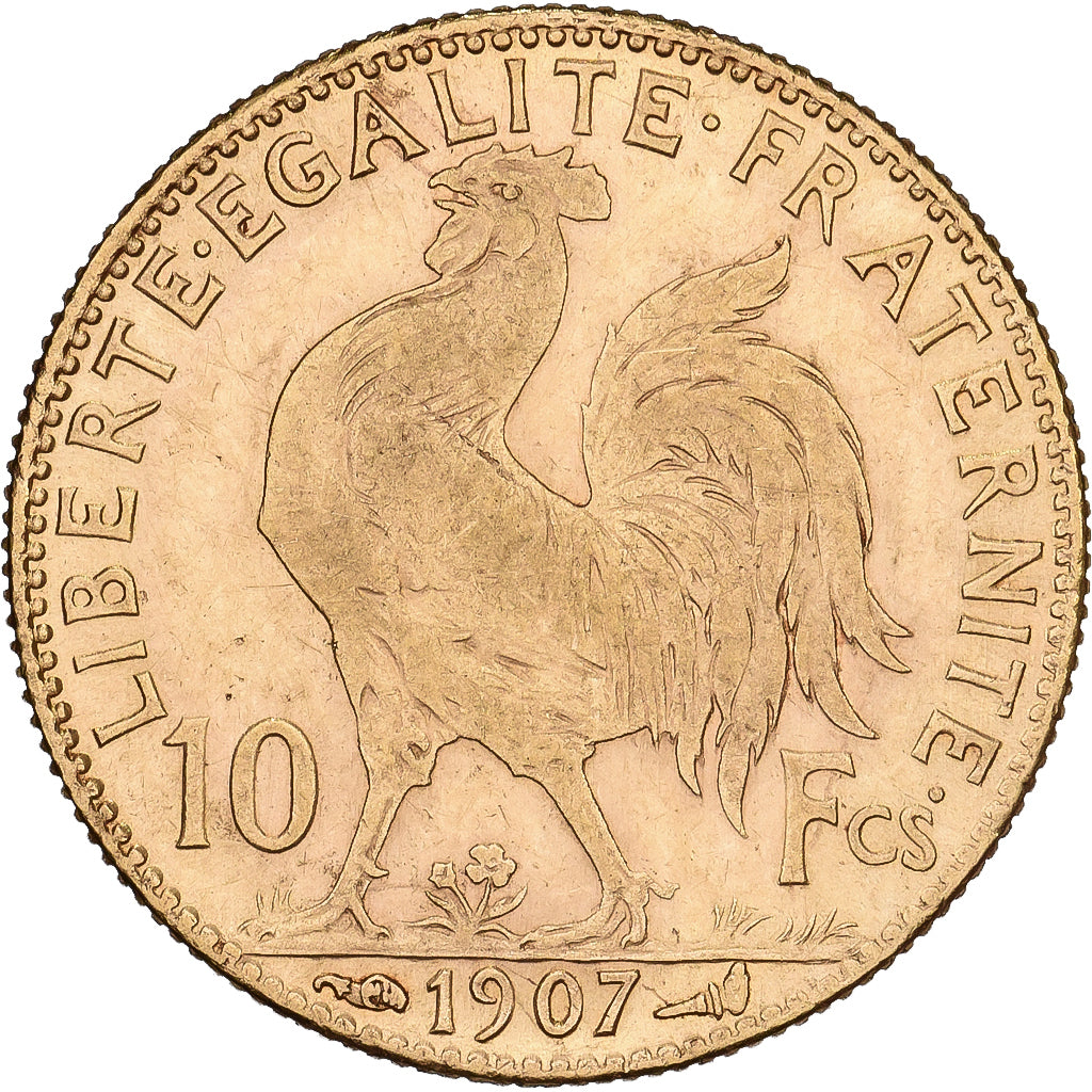 Francia, 10 Francs, Marianne Coq, 1907, Paris, Oro, SPL-, KM:846