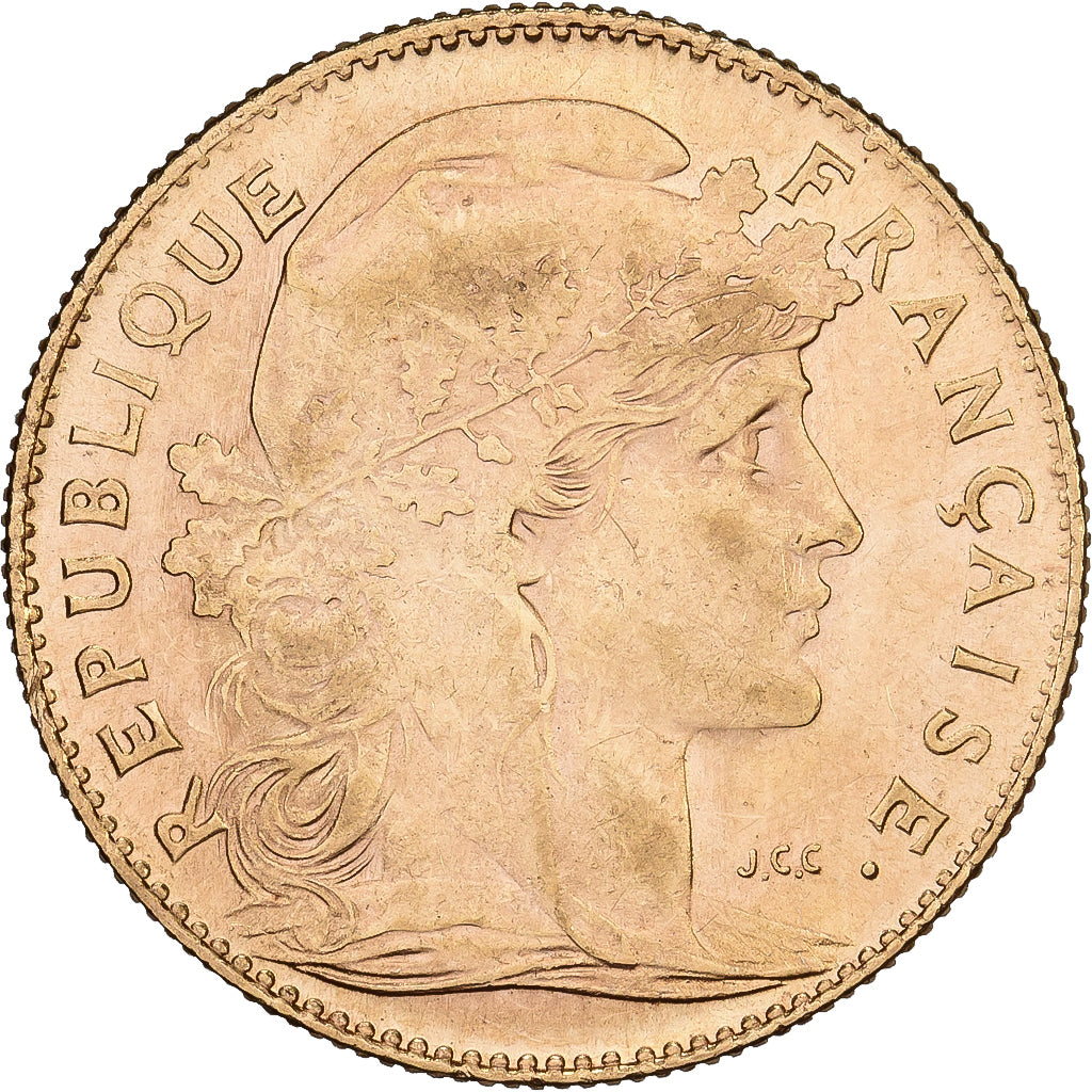 France, 10 Francs, Marianne Coq, 1912, Paris, Gold, MS(60-62), Gadoury:1017