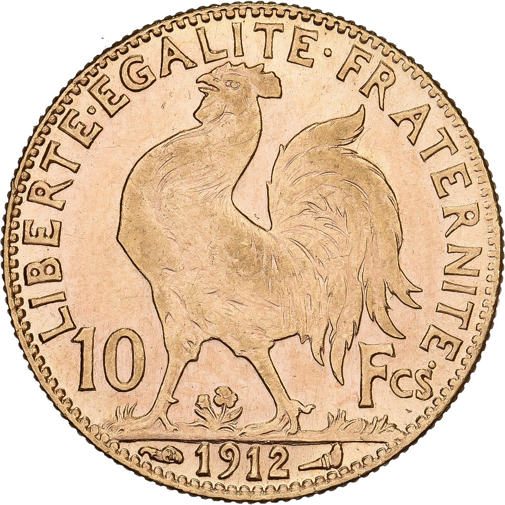 France, 10 Francs, Marianne Coq, 1912, Paris, Gold, MS(60-62), Gadoury:1017