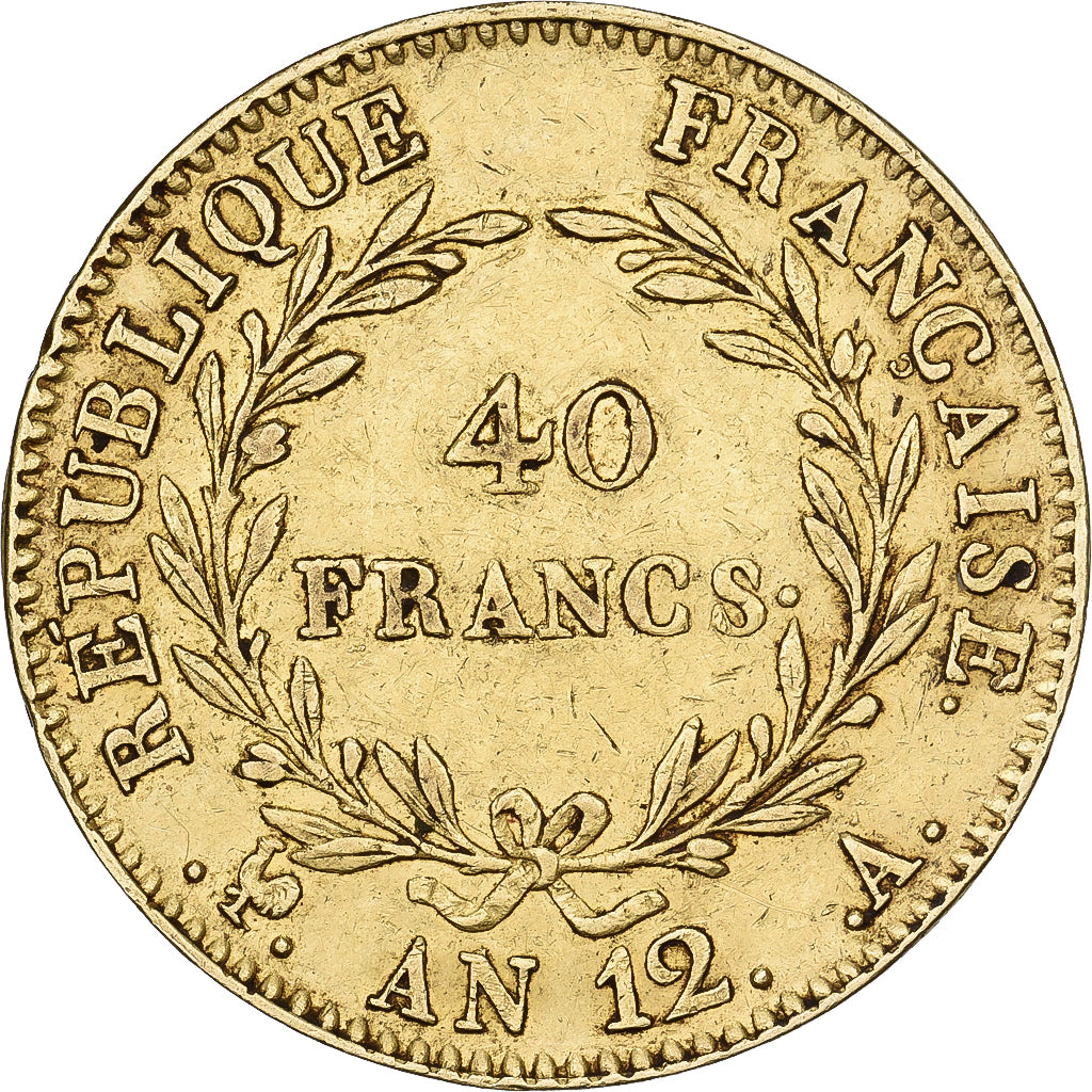 France, 40 Francs, Napoléon I, An 12, Paris, Premier Consul, Or, TTB