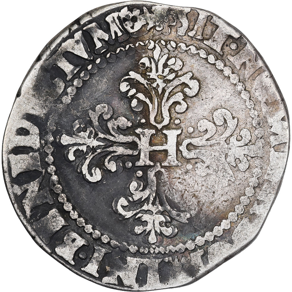 Francja, Henri III, Franc au Col Plat, 1581, Angers, Srebro, VF(20-25)