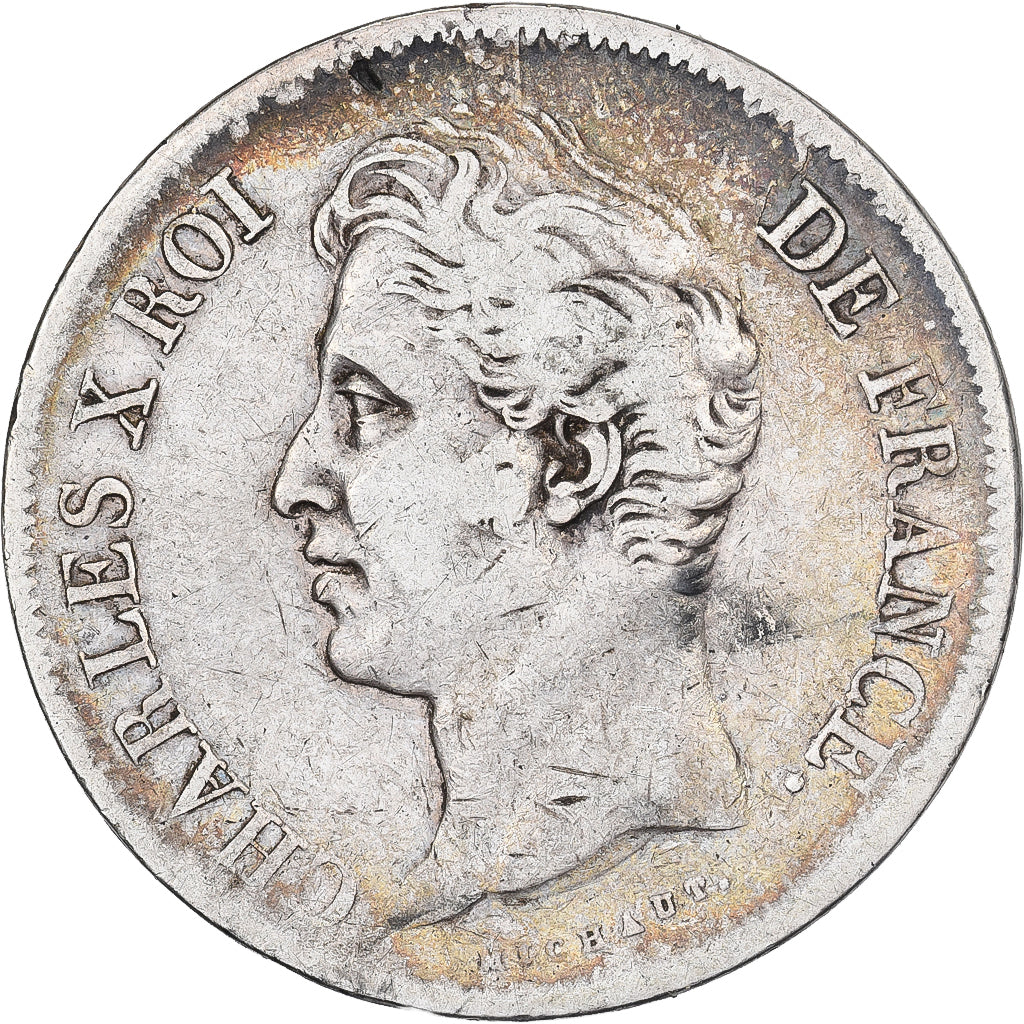 Francja, 5 Francs, Charles X, 1827, Marseille, Srebro, VF(30-35), Gadoury:644