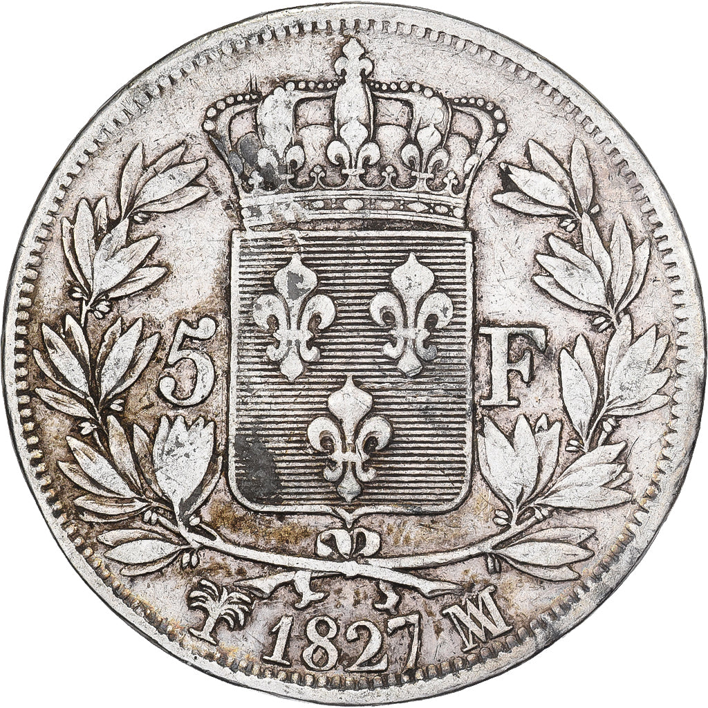 Francja, 5 Francs, Charles X, 1827, Marseille, Srebro, VF(30-35), Gadoury:644