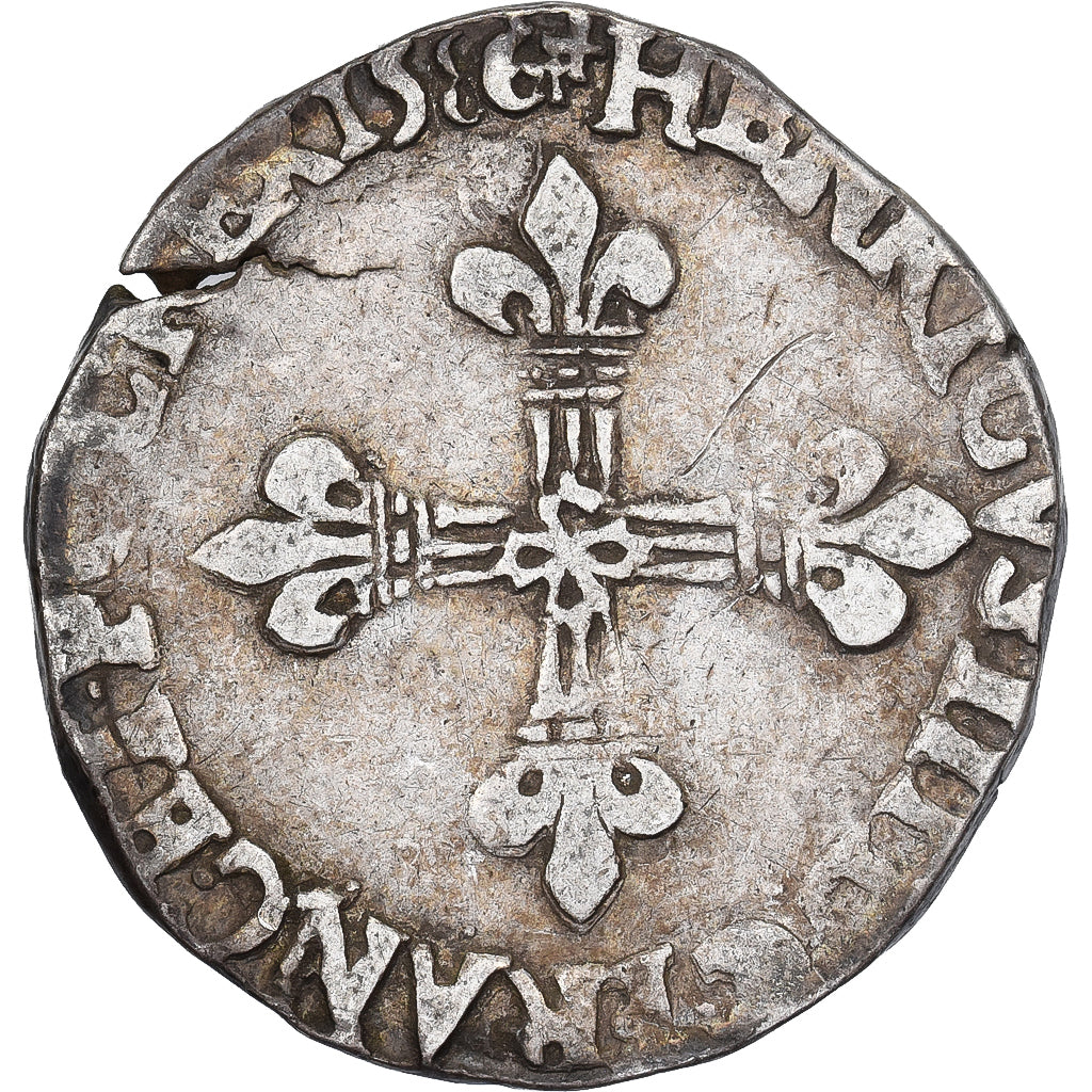 Francja, 1/4 d'écu à la croix de face, Henri III, 1586, Rennes, Srebro