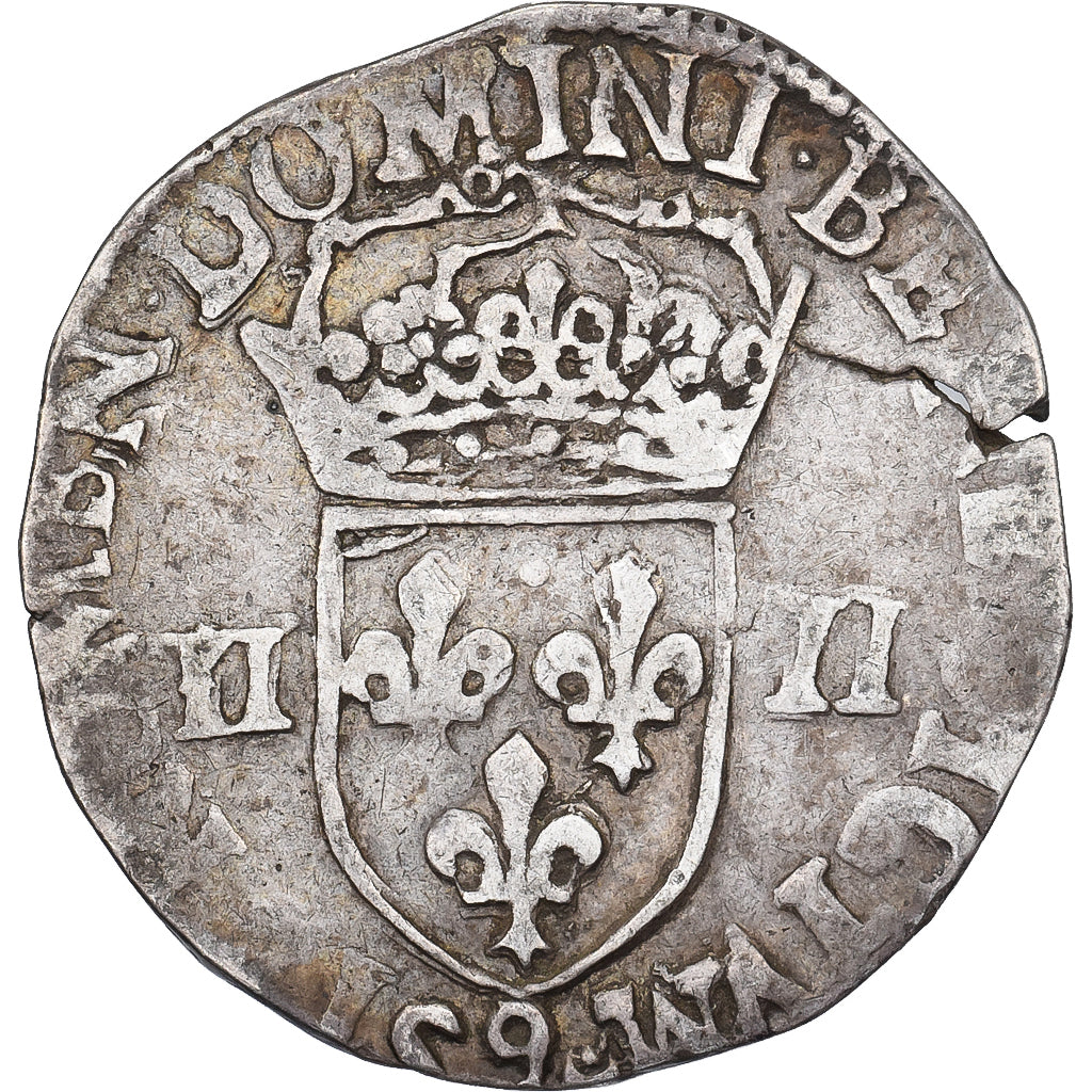 Francja, 1/4 d'écu à la croix de face, Henri III, 1586, Rennes, Srebro