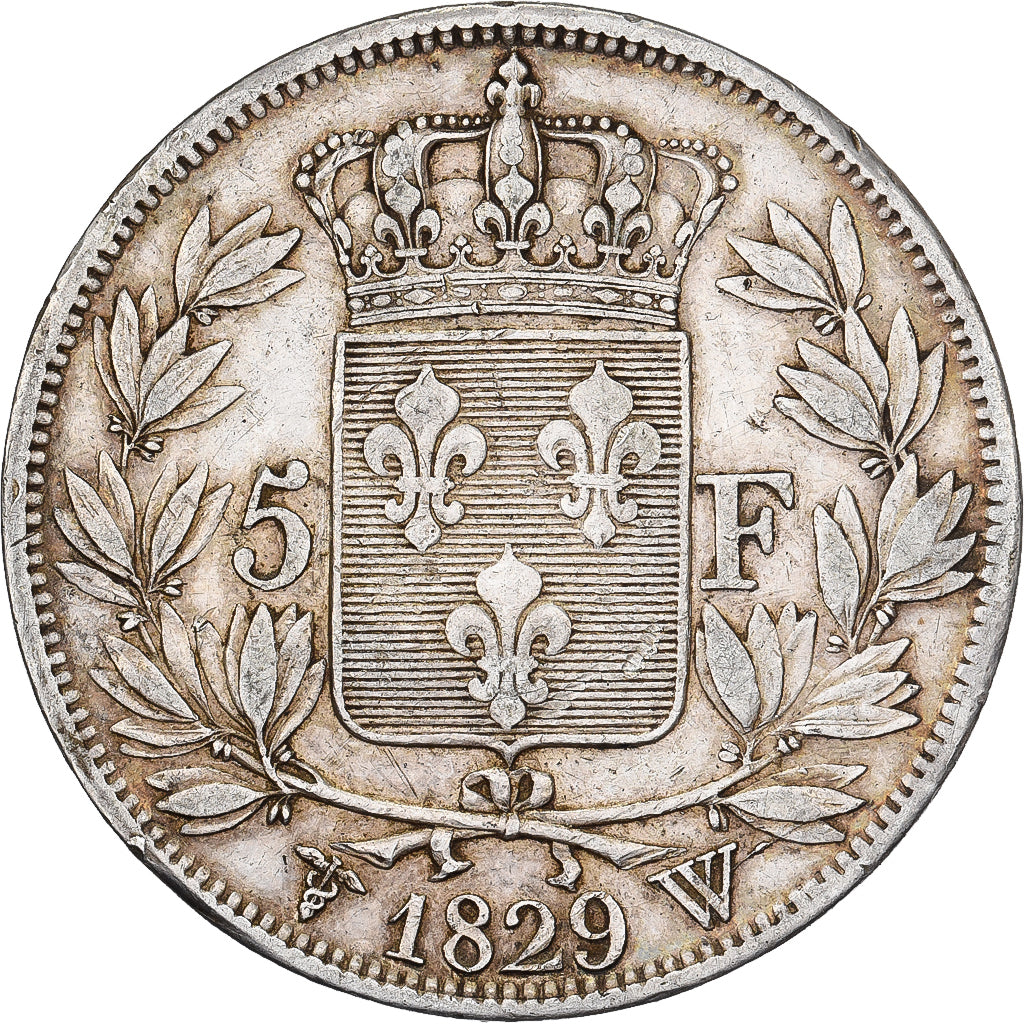France, 5 Francs, Charles X, 1829, Lille, Silver, EF(40-45), Gadoury:644