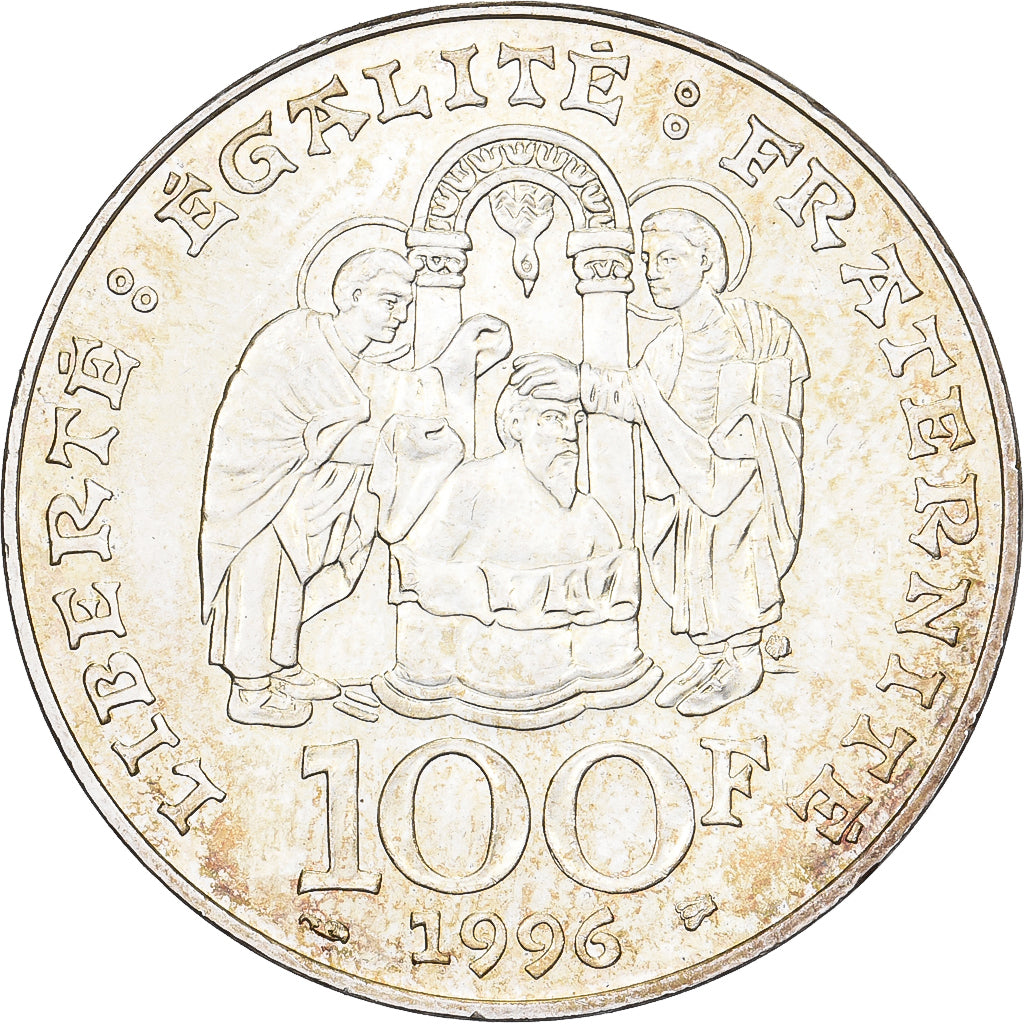 France, 100 Francs, Clovis, 1996, Silver, MS(60-62), Gadoury:953, KM:1180