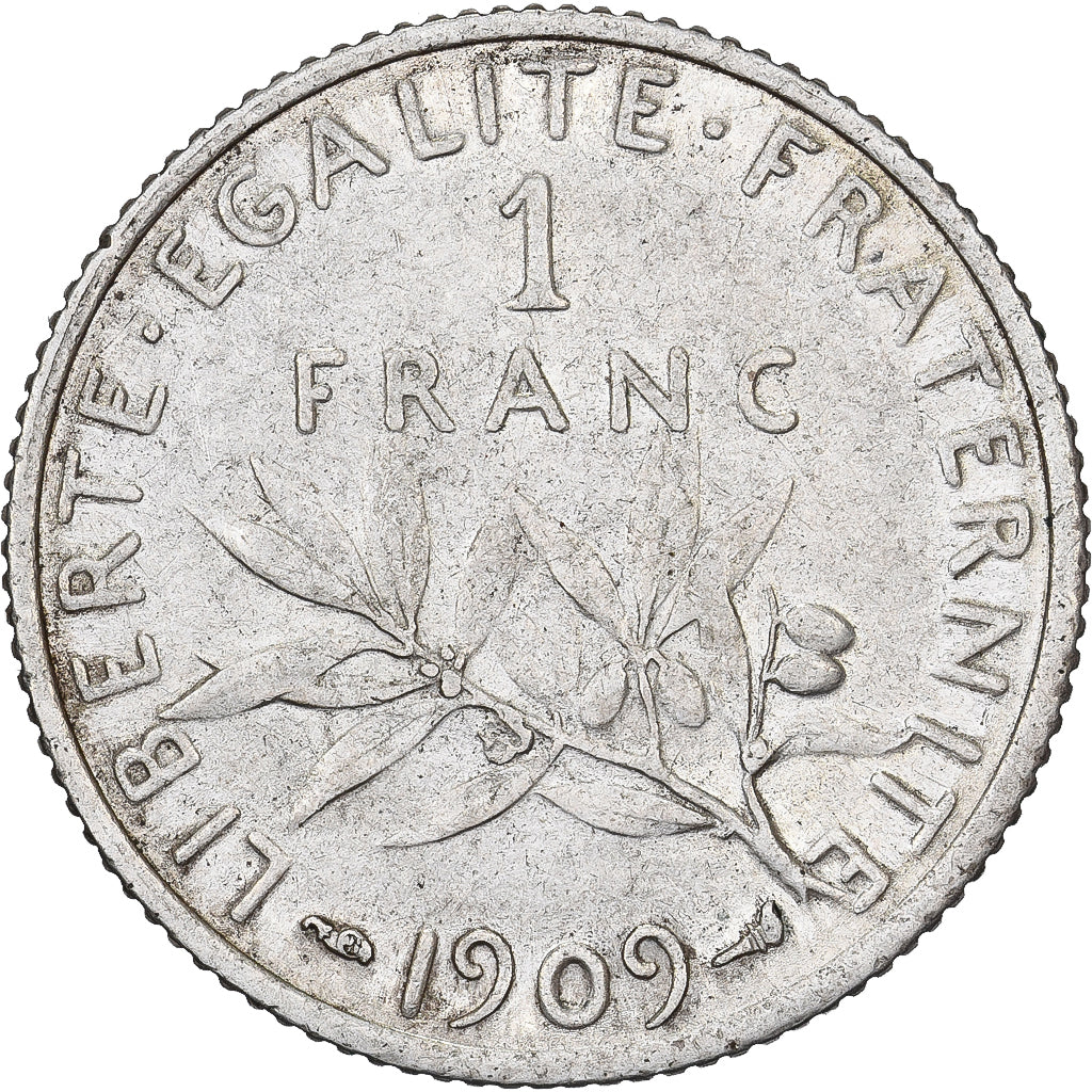 Francja, Franc, Semeuse, 1909, Paris, Srebro, AU(50-53), Gadoury:467, KM:844.1