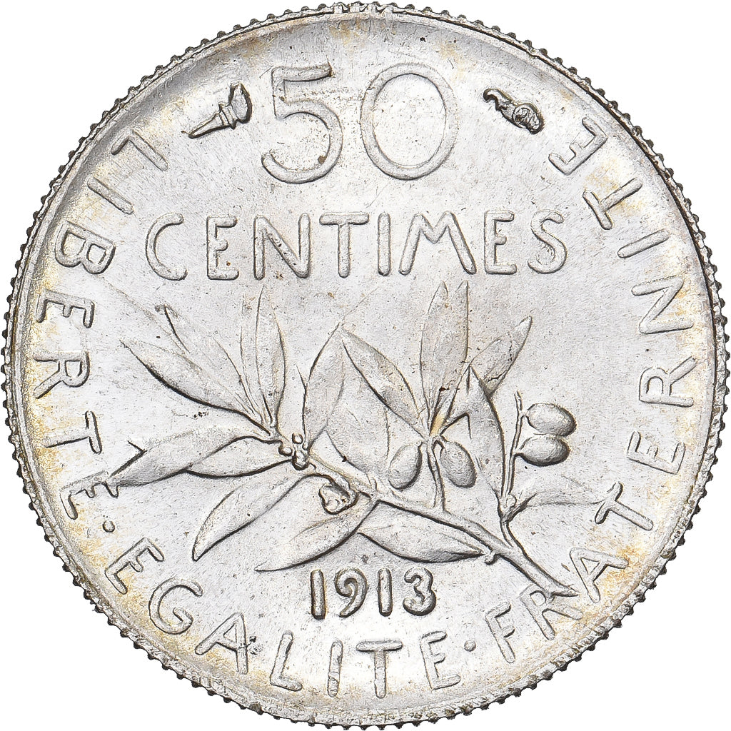 France, 50 Centimes, Semeuse, 1913, Paris, Silver, MS(63), Gadoury:420, KM:854