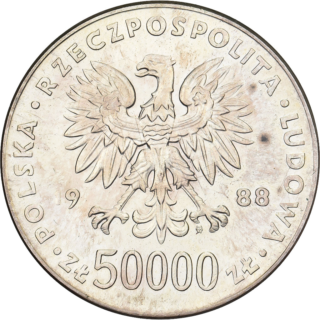 Poland, 50000 Zlotych, 1988, Silver, MS(63), KM:180