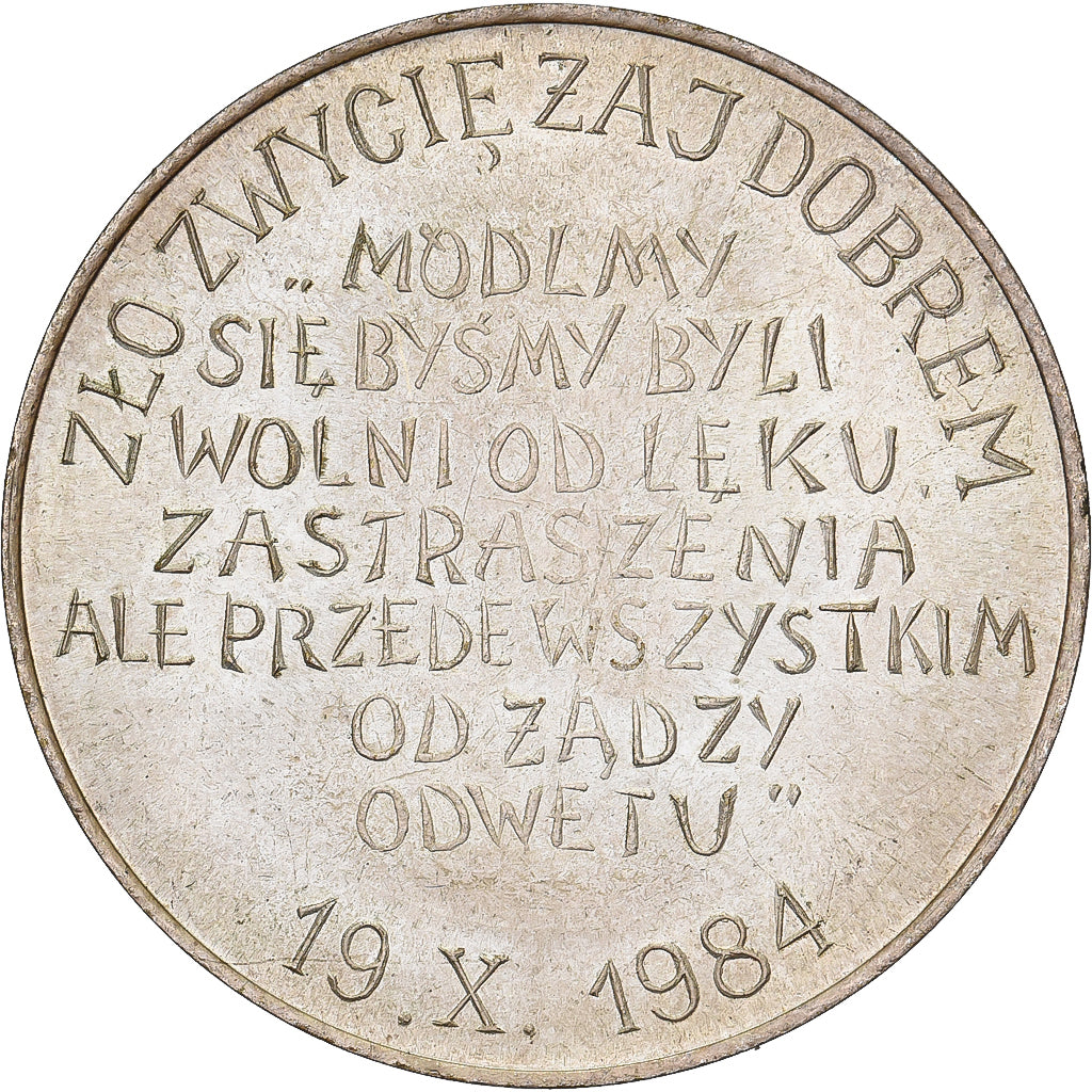 Polónia, medalha, KS. JERZY POPIEŁUSZKO, 1984, Prata, AU(55-58)