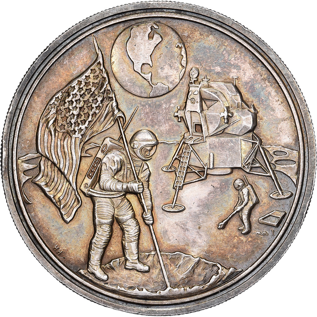 France, Medal, Landing on the Moon, N.Amstrong, Silver, MS(60-62)