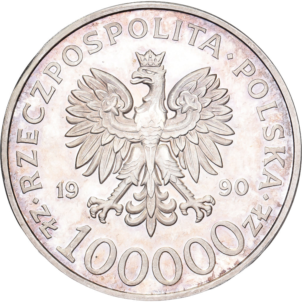 Poland, 100000 Zlotych, 1990, Warsaw, Proof, Silver, MS(63), KM:196.1