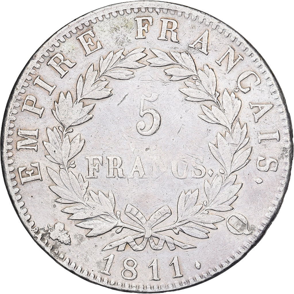 Francja, 5 Francs, Napoléon I, 1811, Perpignan, Srebro, VF(30-35), Gadoury:584