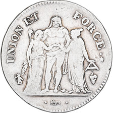 França, 5 Francs, Union et Force, AN 8, Perpignan, Prata, VF(20-25)