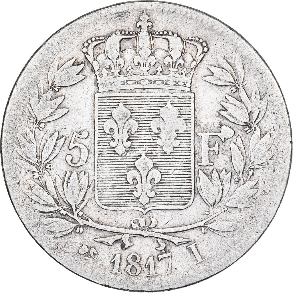 France, 5 Francs, Louis XVIII, 1817, Bayonne, Silver, VF(20-25), Gadoury:614
