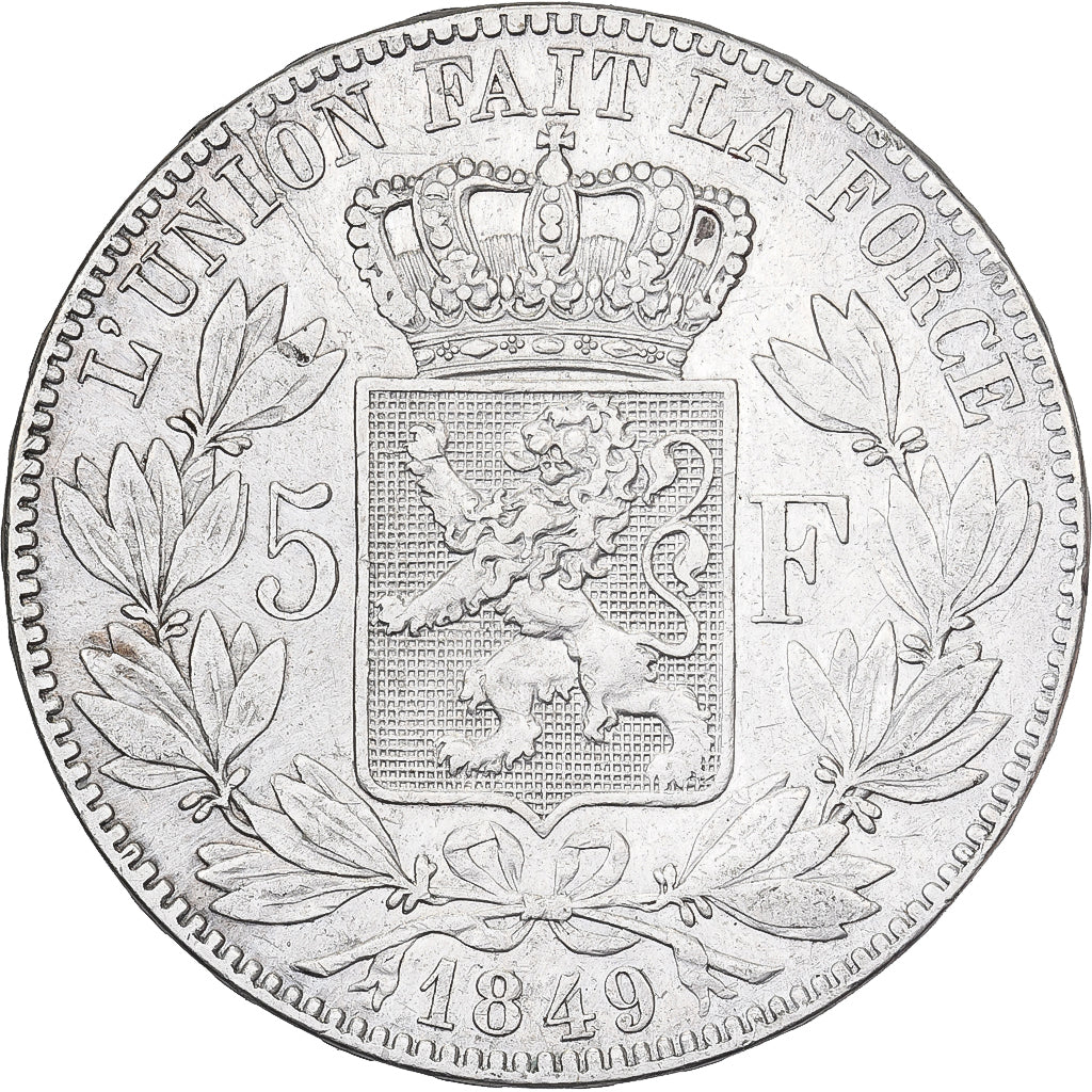 Belgia, Leopold I, 5 Francs, 5 Frank, 1849, Brussels, Srebro, EF(40-45), KM:17