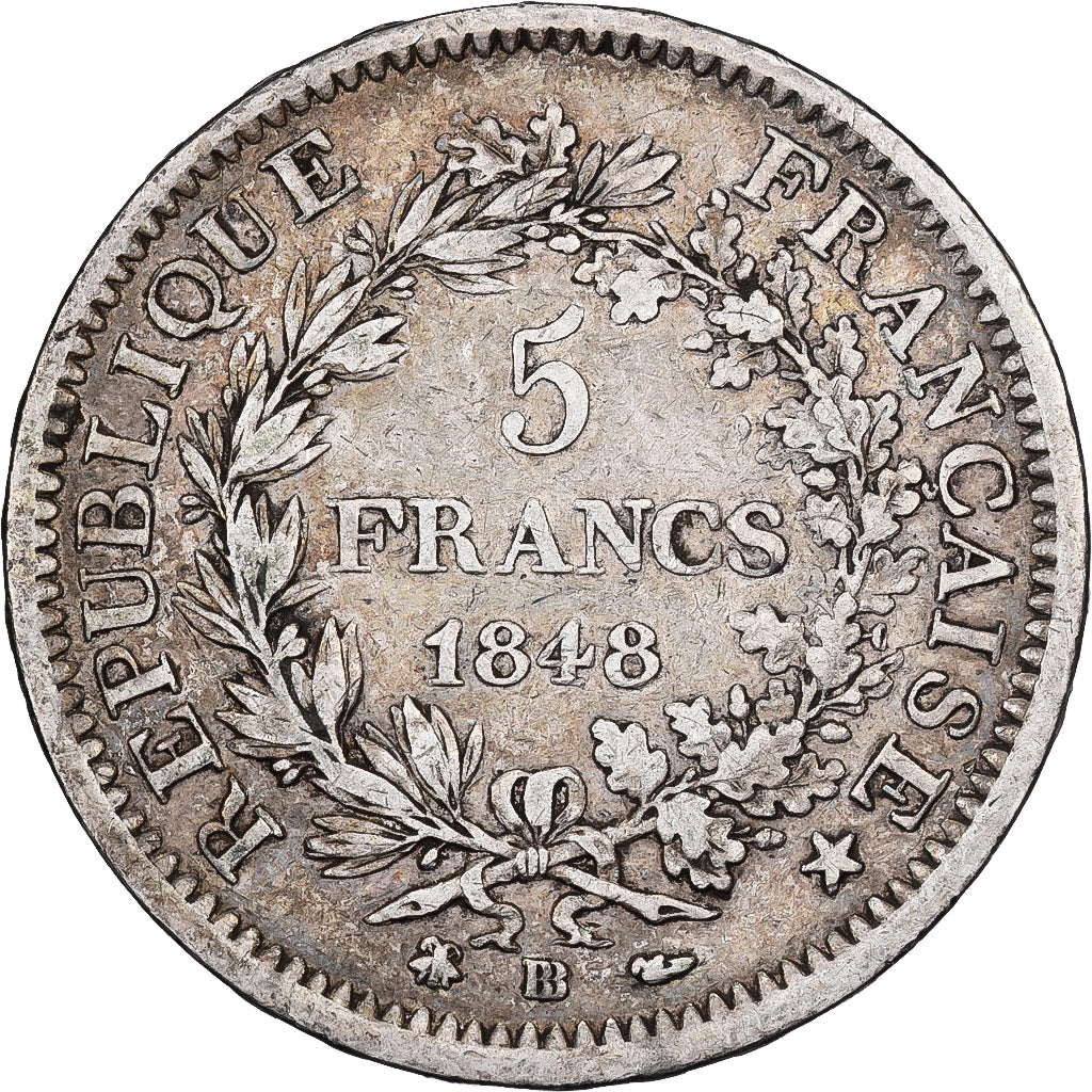 France, 5 Francs, Hercule, 1848, Strasbourg, Argent, TB+, Gadoury:683, KM:756.2