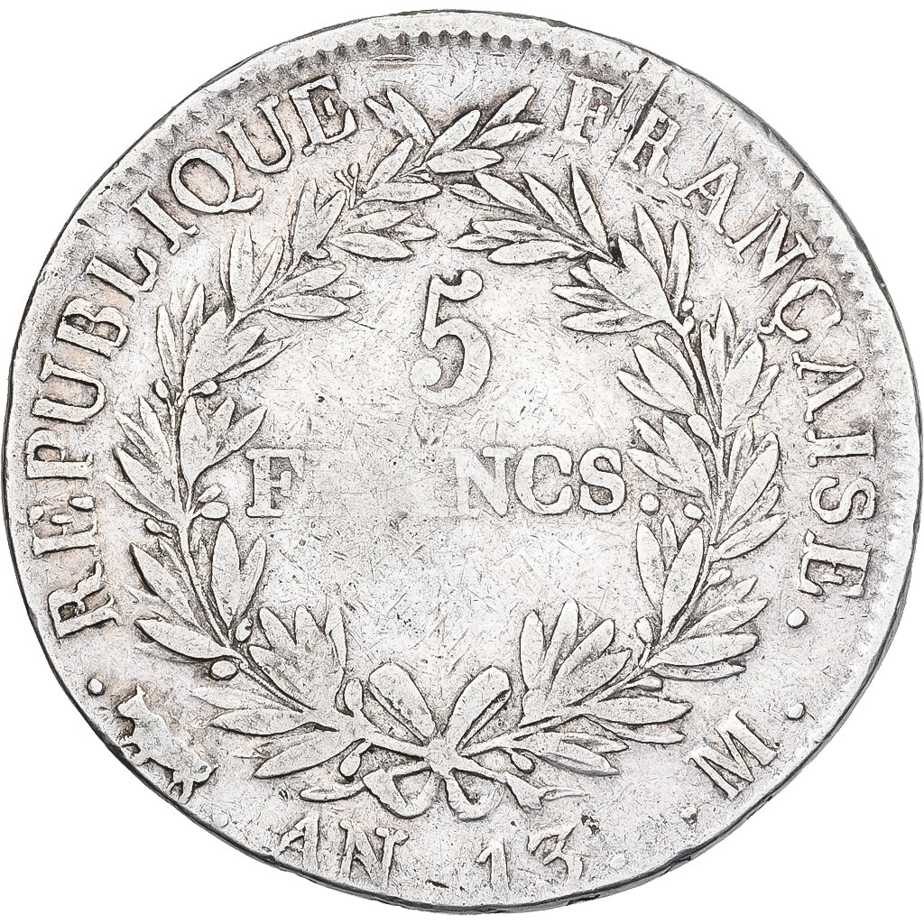 France, 5 Francs, Napoléon I, AN 13, Toulouse, Silver, VF(20-25), Gadoury:580