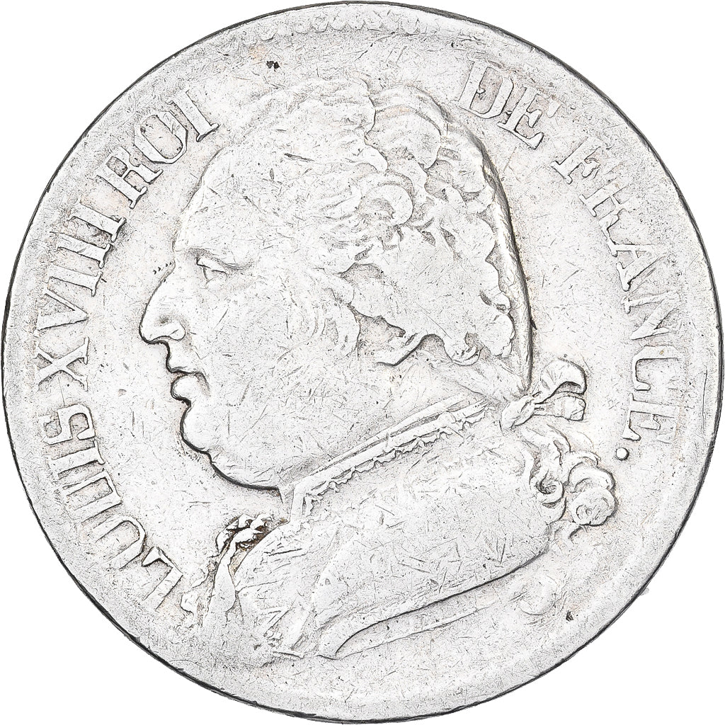 France, 5 Francs, Louis XVIII, 1815, Toulouse, Silver, VF(30-35), Gadoury:591