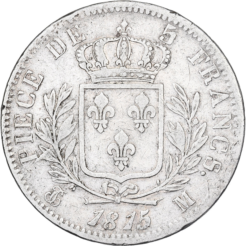 France, 5 Francs, Louis XVIII, 1815, Toulouse, Silver, VF(30-35), Gadoury:591