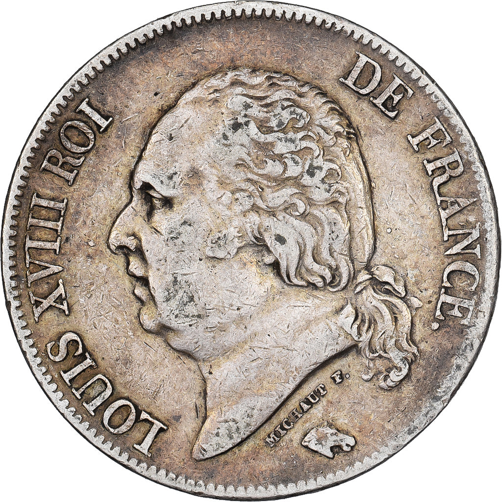 France, 5 Francs, Louis XVIII, 1824, Toulouse, Silver, EF(40-45), Gadoury:614