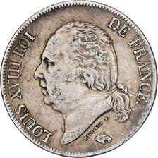France, 5 Francs, Louis XVIII, 1824, Toulouse, Silver, EF(40-45), Gadoury:614