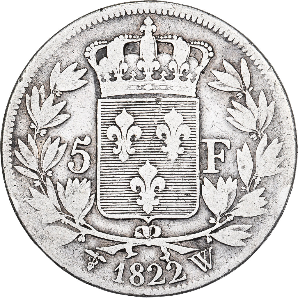 Francia, 5 Francs, Louis XVIII, 1822, Lille, Plata, BC, Gadoury:614, KM:711.13