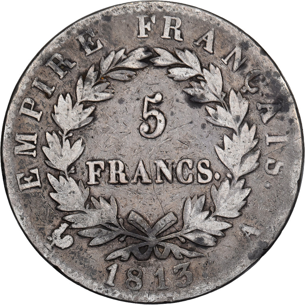 Francia, 5 Francs, Napoléon I, 1813, Paris, Plata, BC+, Gadoury:584