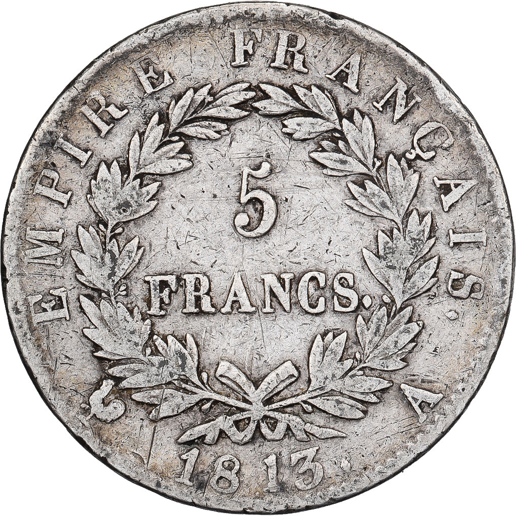 Francja, 5 Francs, Napoléon I, 1813, Paris, Srebro, VF(20-25), Gadoury:584