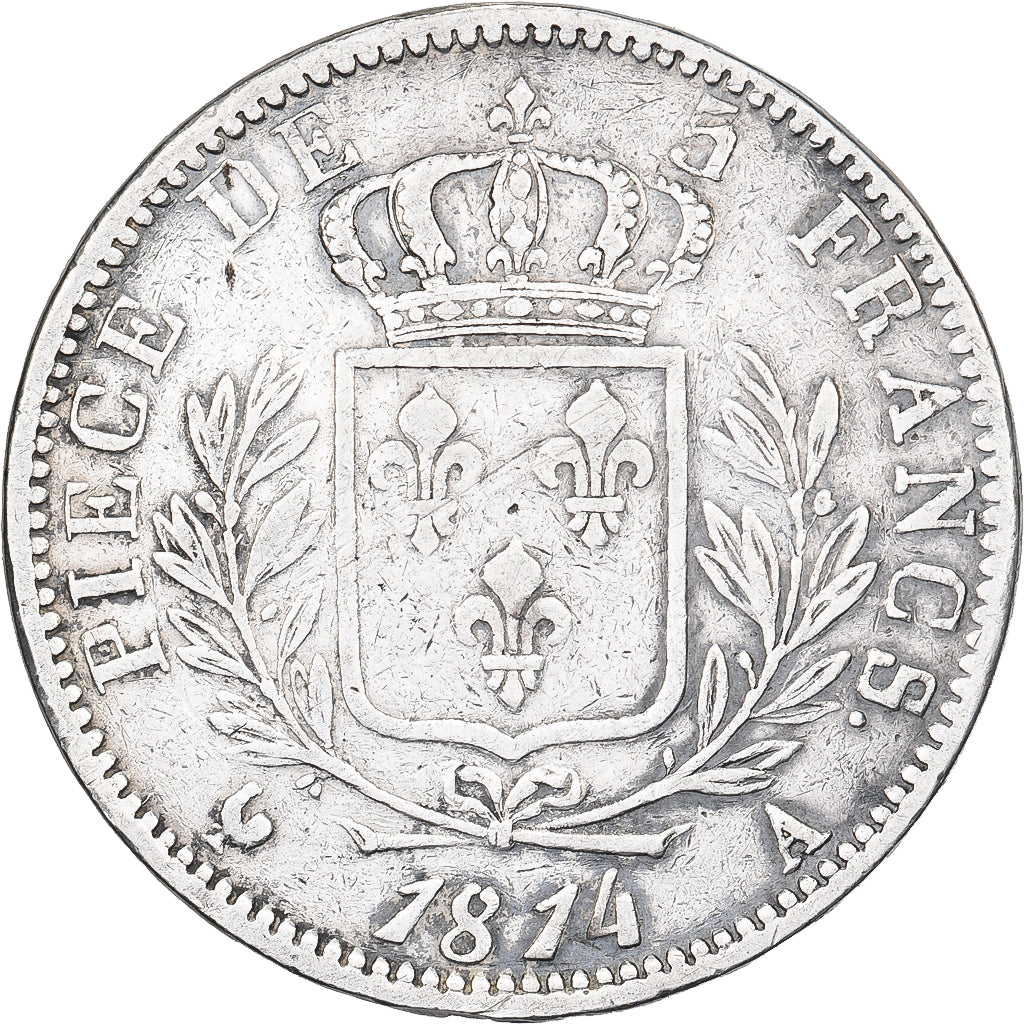France, 5 Francs, Louis XVIII, 1814, Paris, Silver, VF(20-25), Gadoury:591