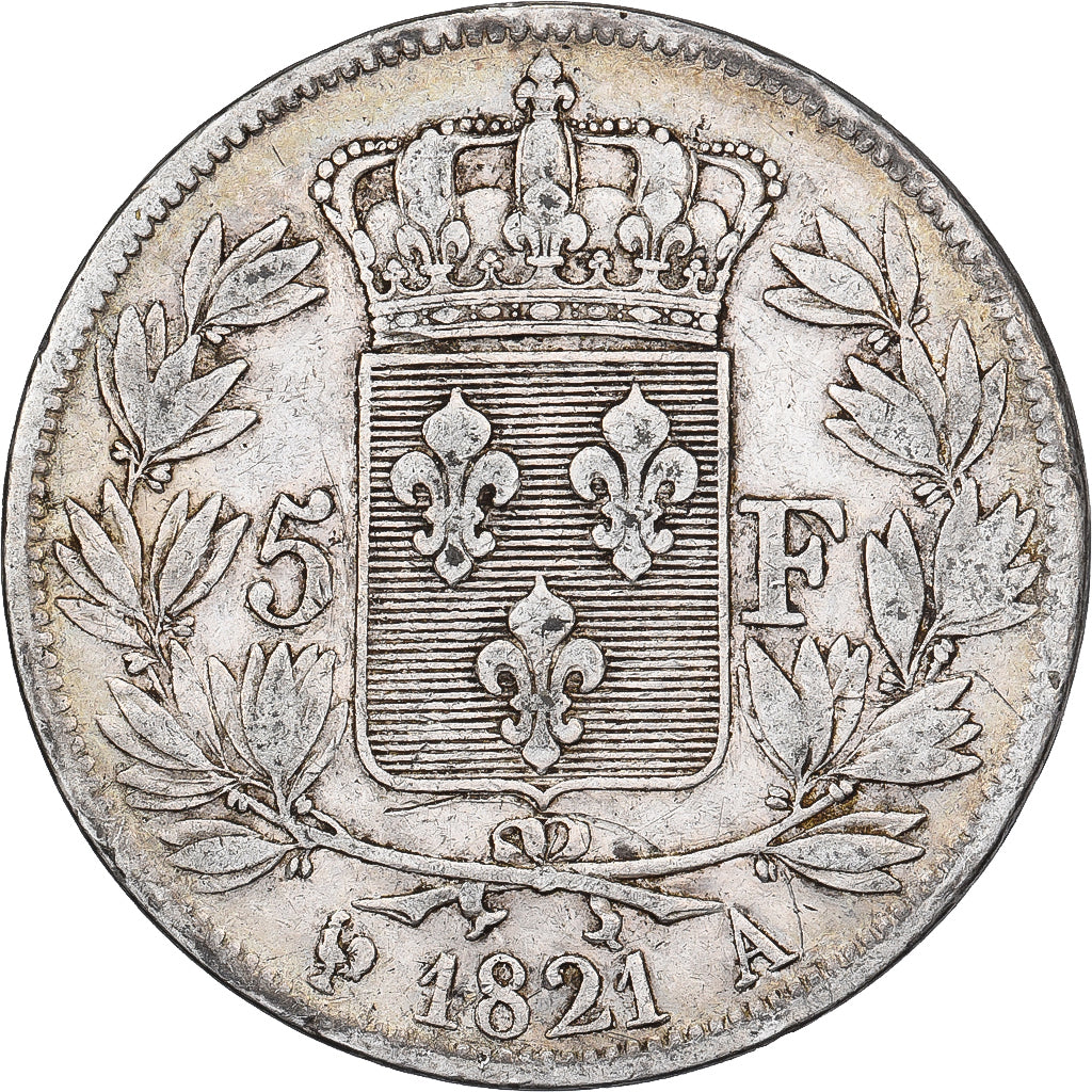 France, 5 Francs, Louis XVIII, 1821, Paris, Silver, VF(30-35), Gadoury:614