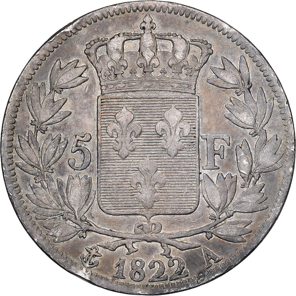 Francia, 5 Francs, Louis XVIII, 1822, Paris, Argento, MB+, Gadoury:614, KM:711.1