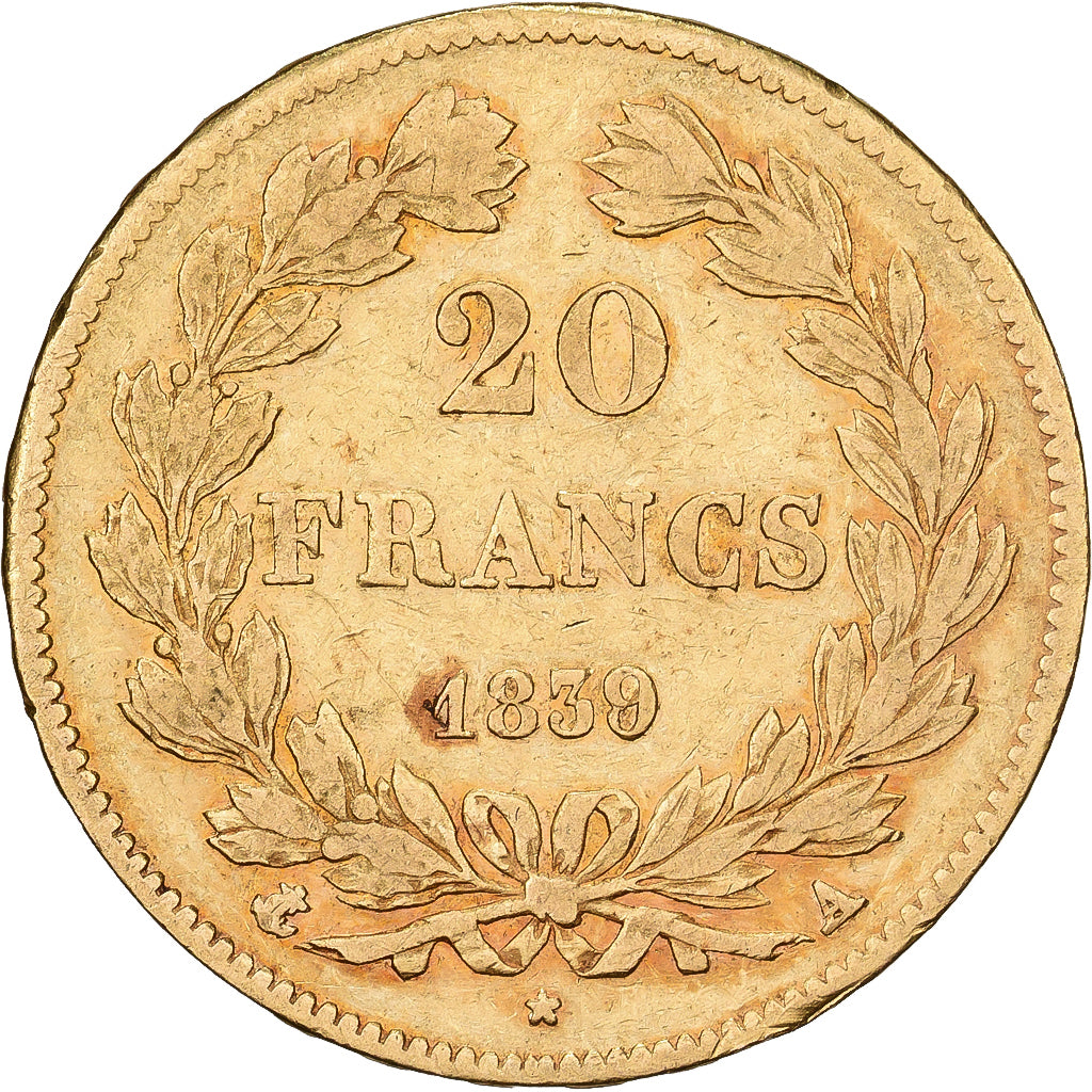 France, 20 Francs, Louis-Philippe, 1839, Paris, Gold, VF(20-25), KM:750.1