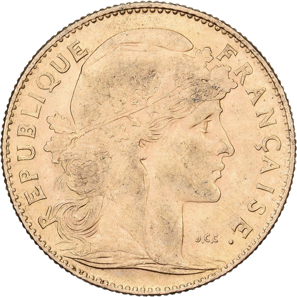 Francia, 10 Francs, Marianne Coq, 1912, Paris, Oro, BB+, Gadoury:1017, KM:846