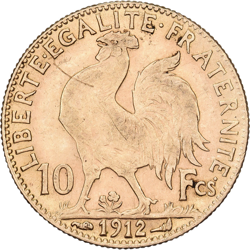 Francia, 10 Francs, Marianne Coq, 1912, Paris, Oro, BB+, Gadoury:1017, KM:846