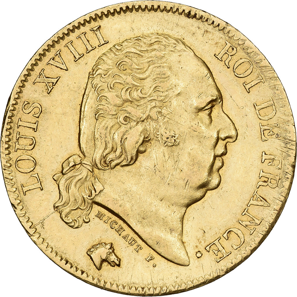 Francja, 40 Francs, Louis XVIII, 1818, Lille, Złoto, AU(55-58), Gadoury:1092