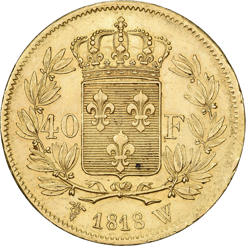 Francja, 40 Francs, Louis XVIII, 1818, Lille, Złoto, AU(55-58), Gadoury:1092