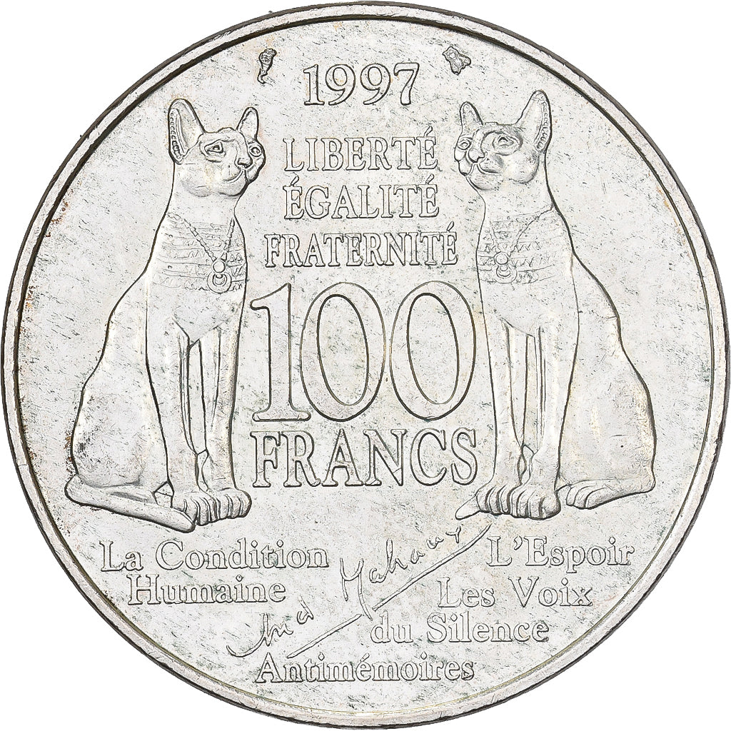 Francja, 100 Francs, André Malraux, 1997, Paris, Srebro, AU(55-58), KM:1188