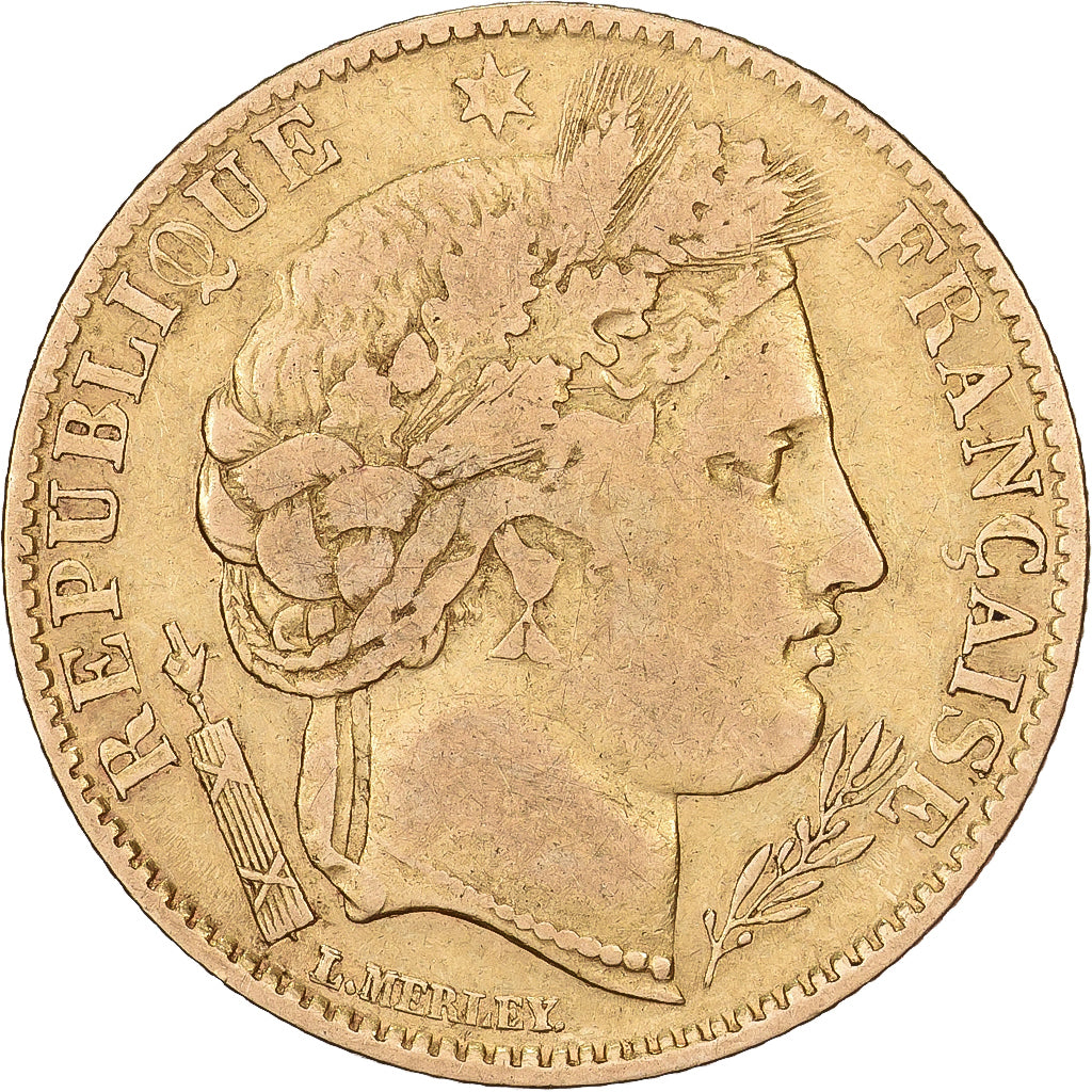Francja, 10 Francs, Cérès, 1851, Paris, Złoto, VF(20-25), KM:770