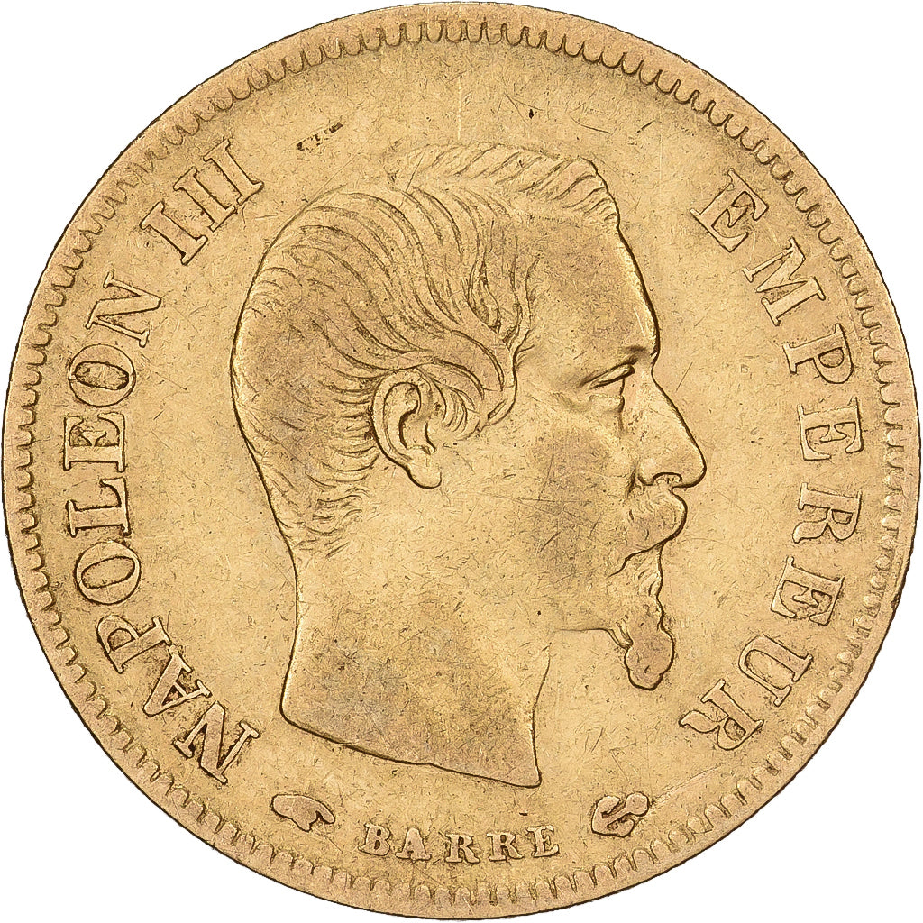 França, 10 Francs, Napoléon III, 1856, Paris, Dourado, VF(20-25)