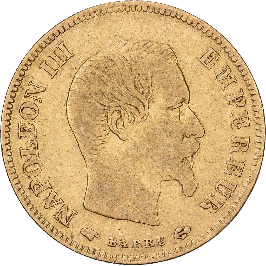 Francja, 10 Francs, Napoléon III, 1857, Paris, Złoto, VF(20-25), Gadoury:1014