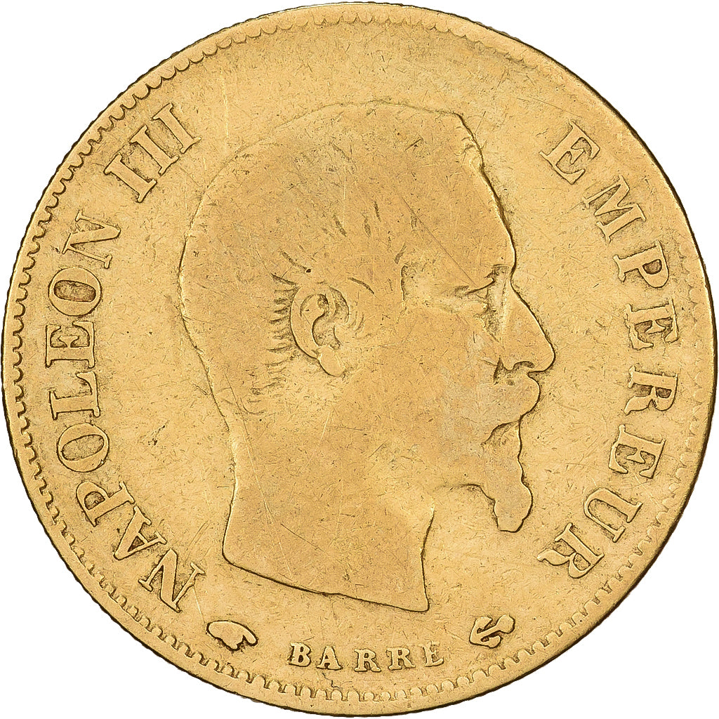 Francja, 10 Francs, Napoléon III, 1859, Paris, Złoto, VF(20-25), Gadoury:1014
