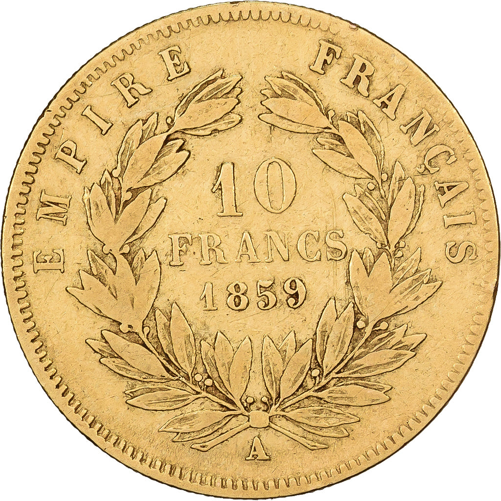 Francja, 10 Francs, Napoléon III, 1859, Paris, Złoto, VF(20-25), Gadoury:1014